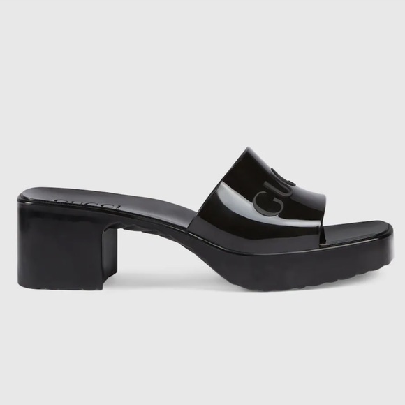 Gucci Platform Rubber Slide Sandals in Black - Picture 2 of 10